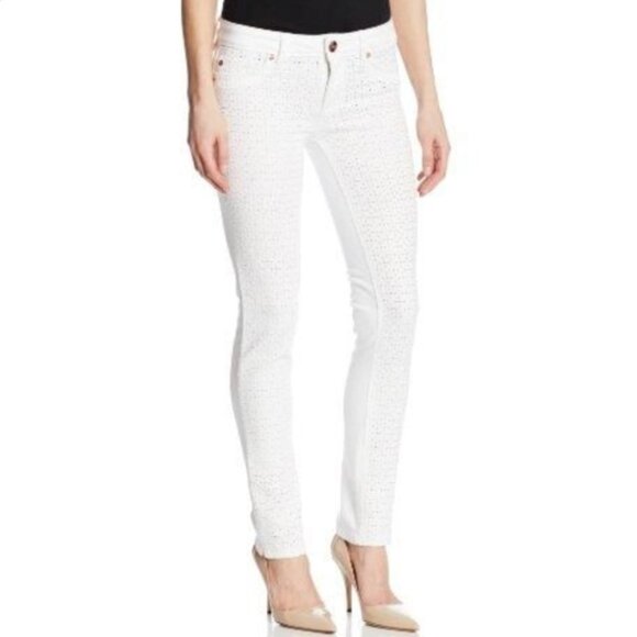 Womens DL1961 "Angel" Mid-Rise Skinny Ankle White Eyelet Jeans 28 - Picture 1 of 11